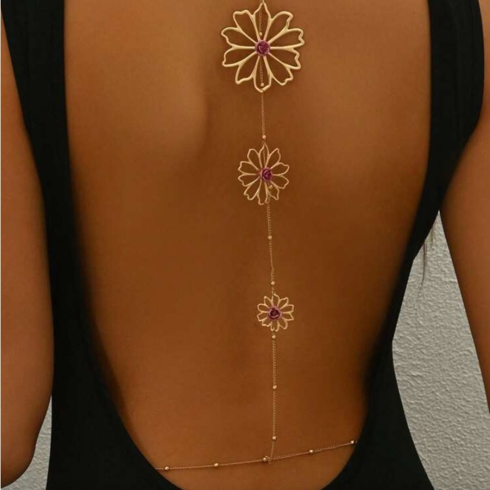 Elegant Gold and Pink Floral Back Necklace